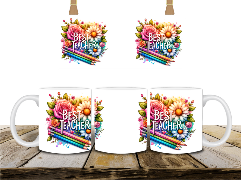 Floral Pencil Best Teacher Printed Sublimation Paper for 11oz mug