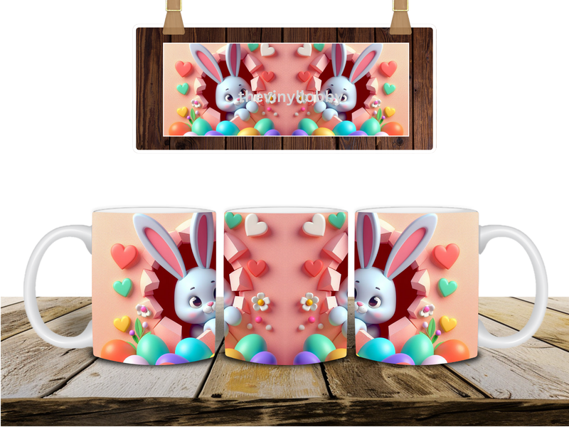 Peach Easter Bunny in a hole Printed Sublimation Paper for 11oz mug