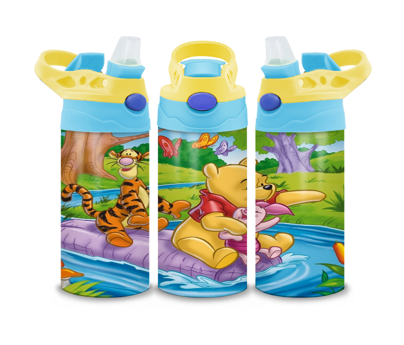 12oz Sublimation Flip Top Water Bottle Print - Bear and Friends