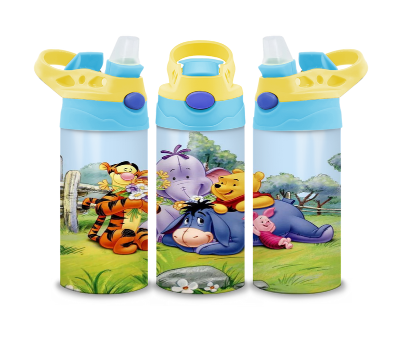 12oz Sublimation Flip Top Water Bottle Print - Bear and Friends