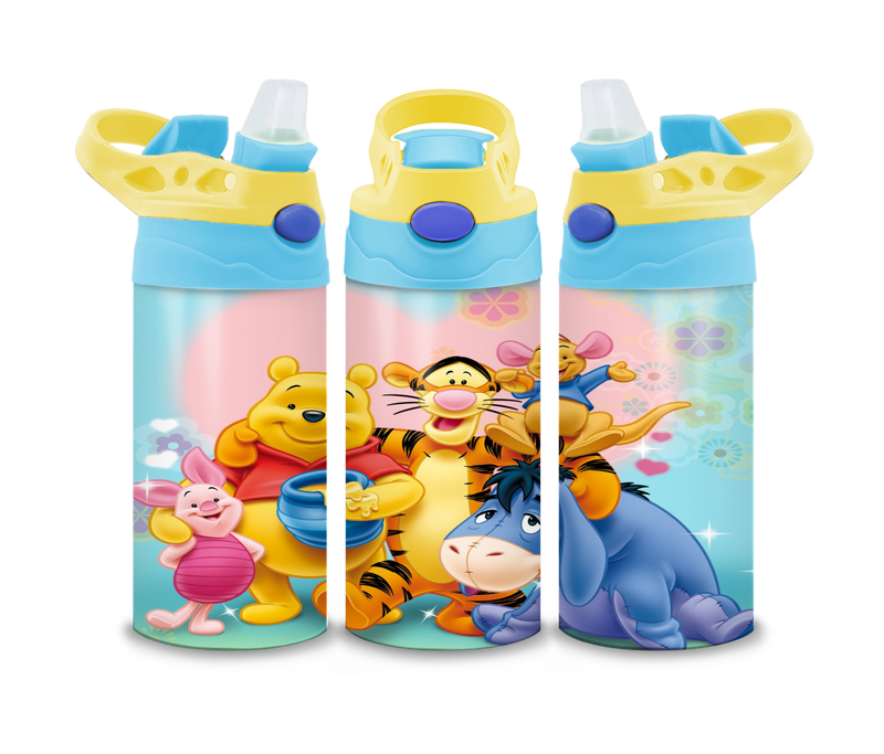 12oz Sublimation Flip Top Water Bottle Print - Bear and Friends