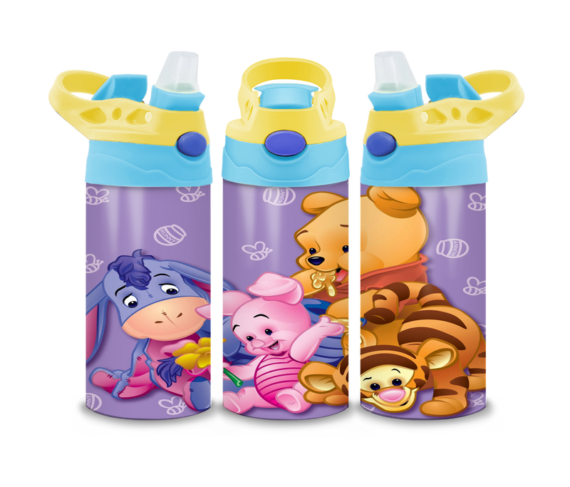 12oz Sublimation Flip Top Water Bottle Print - Bear and Friends
