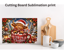 Cutting Board Sublimation Print - Merry Christmas Teacup Highlander Cow