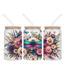 16oz Libby Glass Sublimation Print - Floral Dragonfly