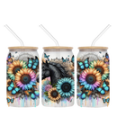 16oz Libby Glass Sublimation Print - Black Horse Sunflower