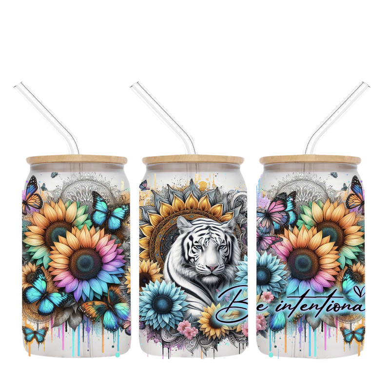 16oz Libby Glass Sublimation Print - White Tiger