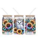 16oz Libby Glass Sublimation Print - White Sunflower Owl