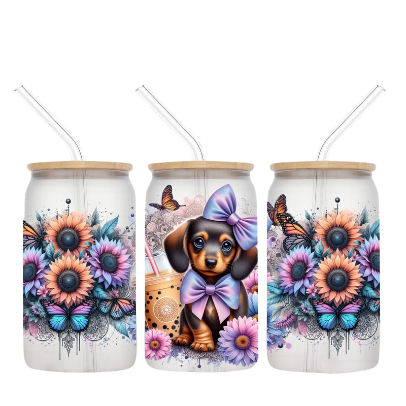 16oz Libby Glass Sublimation Print - Dachshund Coffee