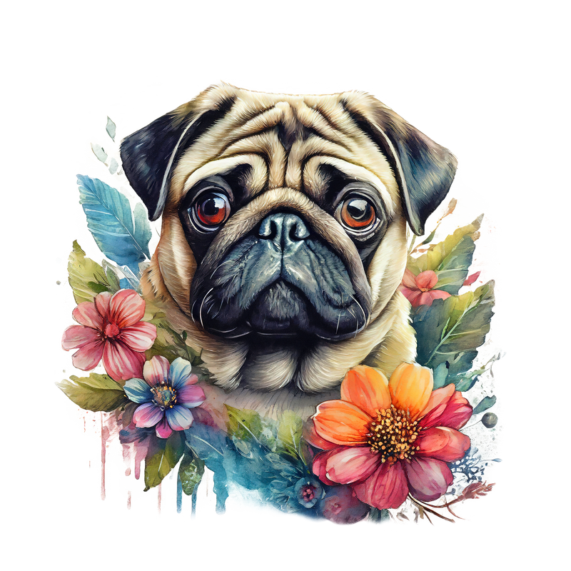 DTF Transfer Sheet - Floral Pug Dog