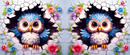 3D Cute Blue Owl Printed Sublimation Paper for 11oz mug.