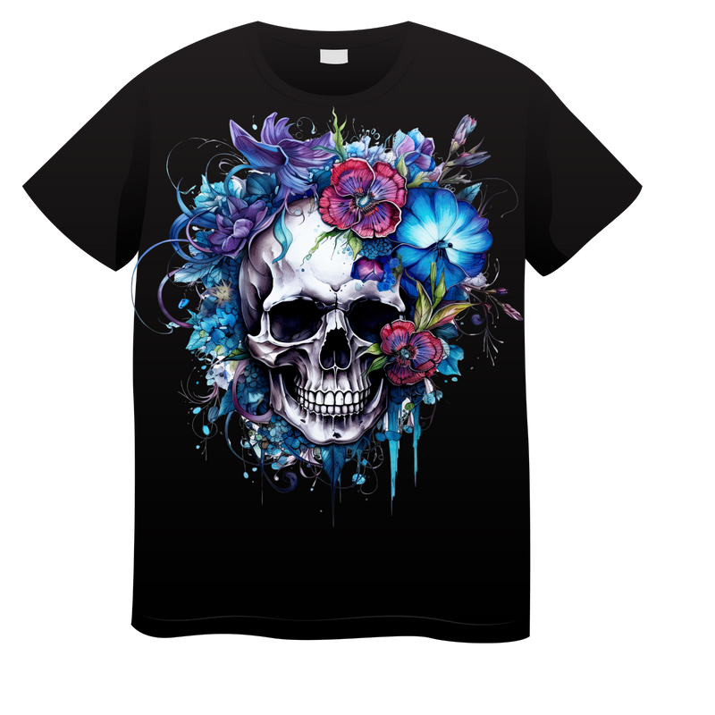 DTF Transfer Sheet - Blue Foral Skeleton
