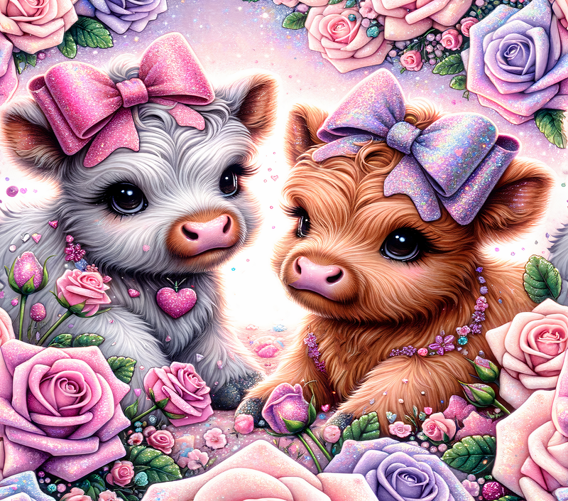 Glitter Floral Highlander Cow 20oz Sublimation Print