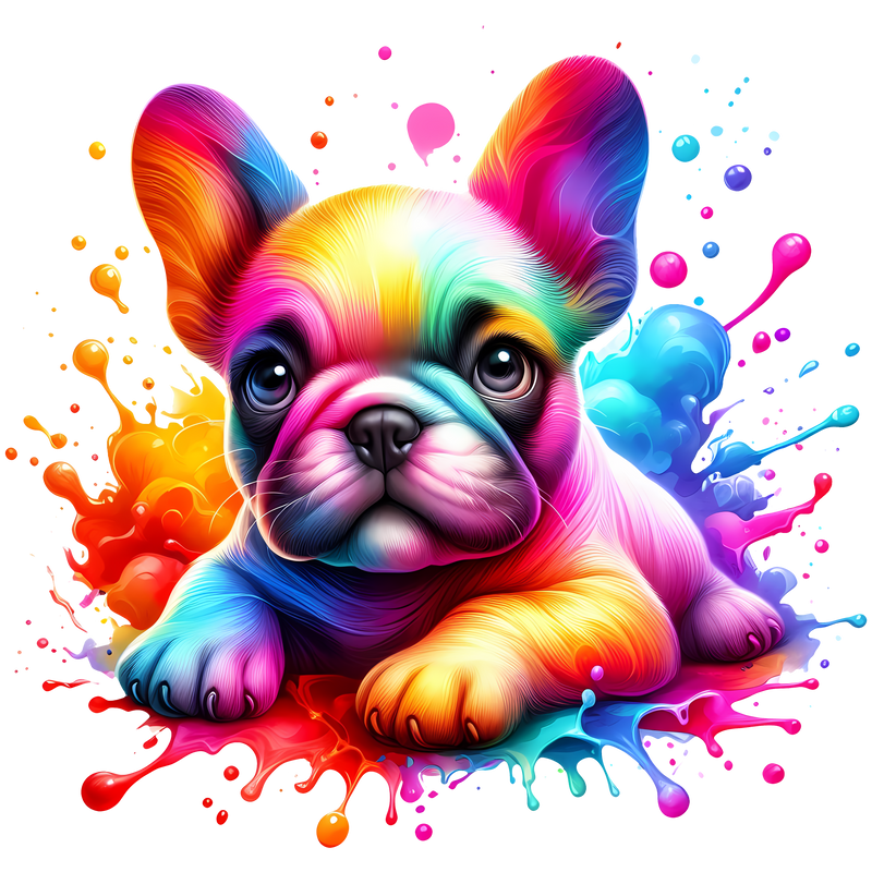 DTF Transfer Sheet - Frenchie Puppy Rainbow