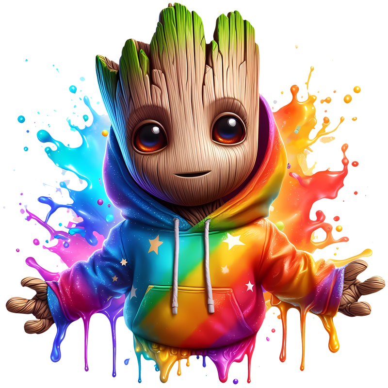 DTF Transfer Sheet - Rainbow Hoodie Groot