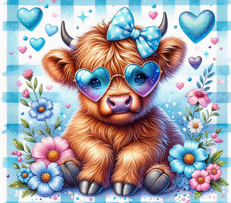 Blue Heart Highlander Cow 20oz Skinny Tumbler Printed Paper