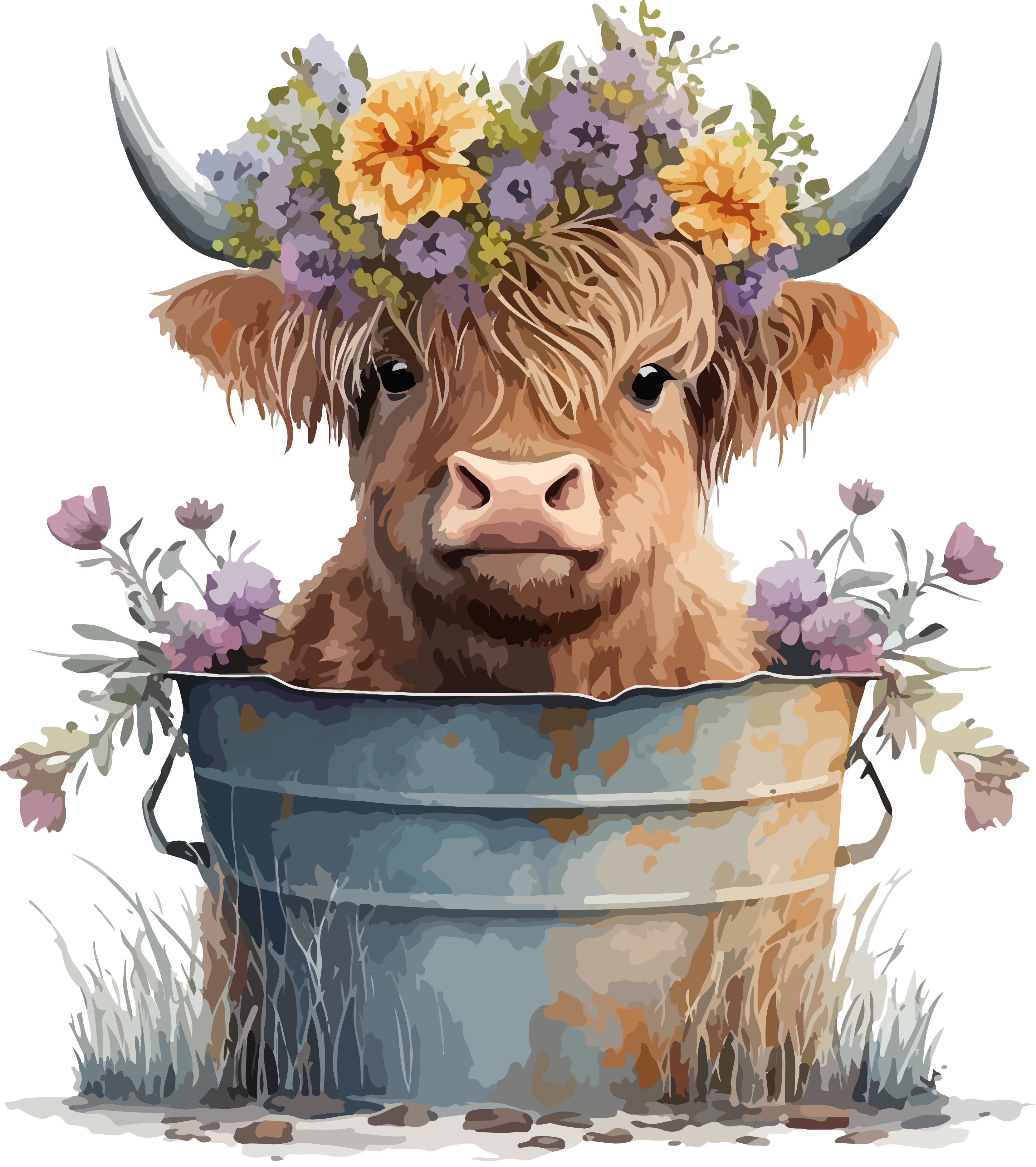 DTF Transfer Sheet -Floral Highlander Cow