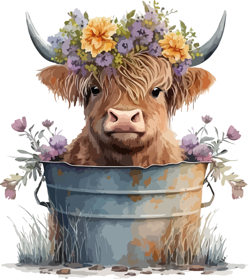 DTF Transfer Sheet -Floral Highlander Cow