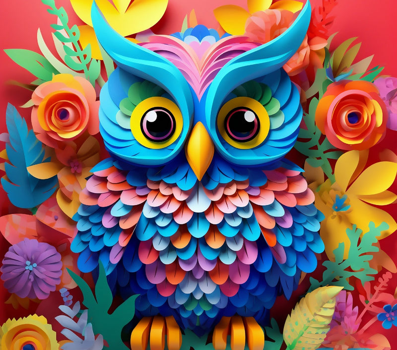 3D Bright Colourful Owl 20oz Skinny Tumbler Printed Paper