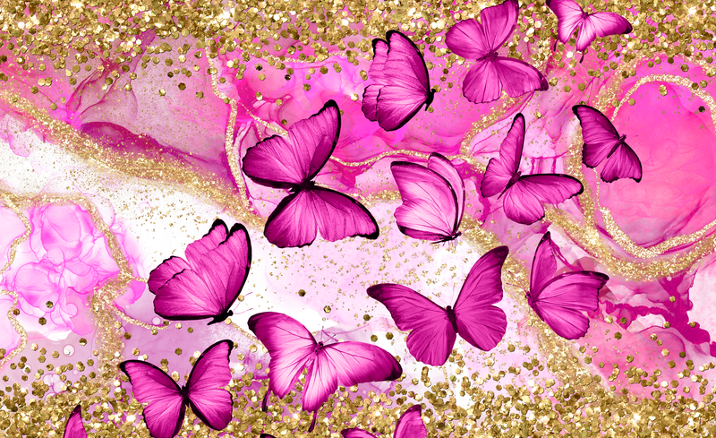 Pink Butterfly Glitter 12oz Sublimation Flip Top Water Bottle Print