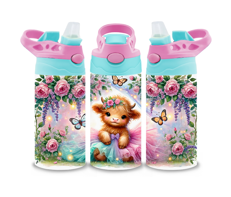 12oz Sublimation Flip Top Water Bottle Print - Tutu Highlander