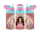 12oz Sublimation Flip Top Water Bottle Print - Floral Pink Princess