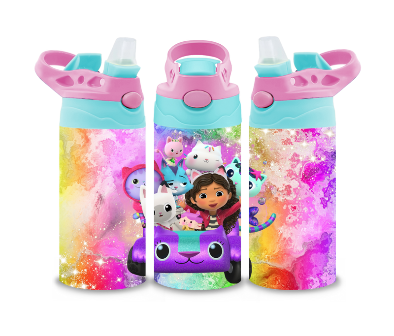 12oz Sublimation Flip Top Water Bottle Print - Dolls House Car
