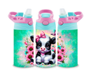 12oz Sublimation Flip Top Water Bottle Print - Pink Bow Floral Cow