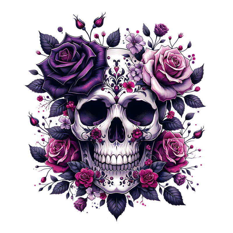 DTF Transfer Sheet - Blue Floral Skull