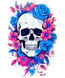 DTF Transfer Sheet - Blue/Pink Flower Skull
