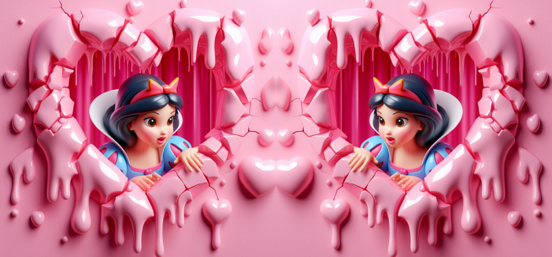3D Pink Heart Princess Printed Sublimation Paper for 11oz mug.