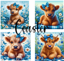 Sublimation Coaster Prints 4 Per Pkt 4"x4" - Blue Cow
