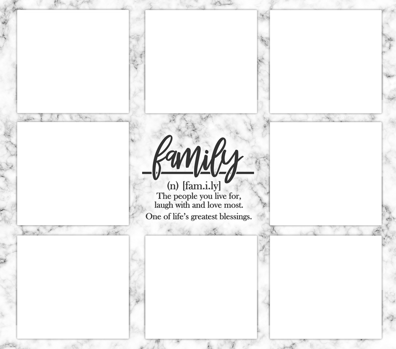Family Template with 8 Photo's for 20oz Skinny Tumbler Printed Paper