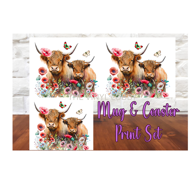 Sublimation Mug Print with Coaster Print - Highlander Cow