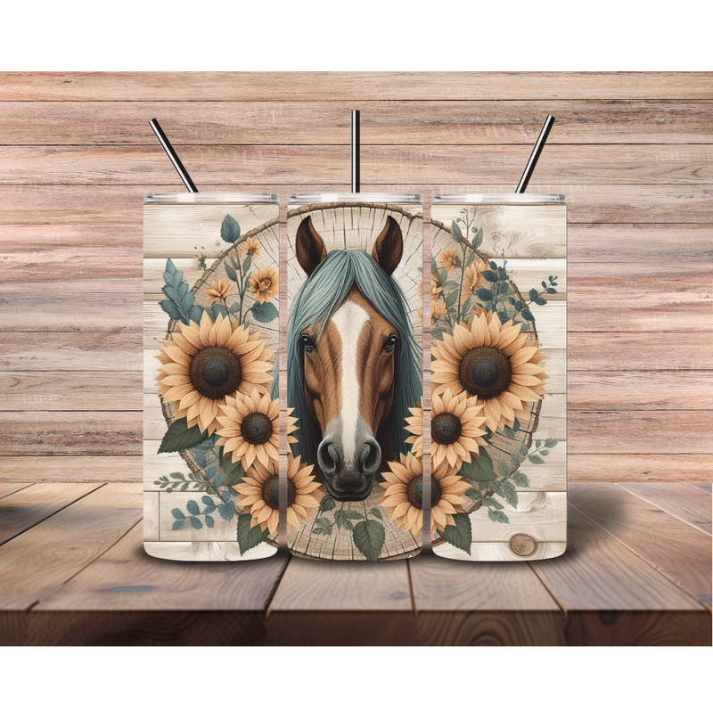 Floral Horse Wood 20oz Skinny Tumbler Printed Paper