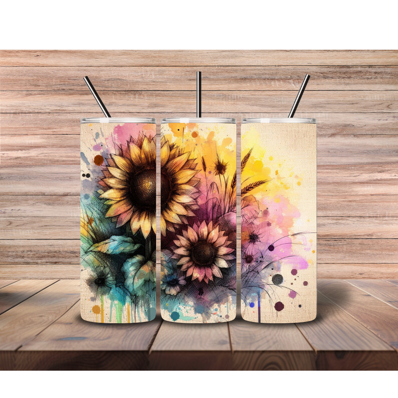 Pastel Water Colour Sunflower 20oz Skinny Tumbler Printed Paper
