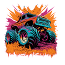 DTF Transfer Sheet - Pink/Orange Monster Truck