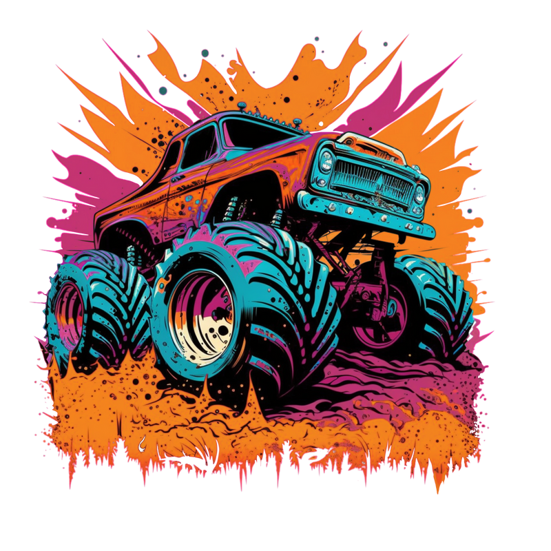 DTF Transfer Sheet - Pink/Orange Monster Truck