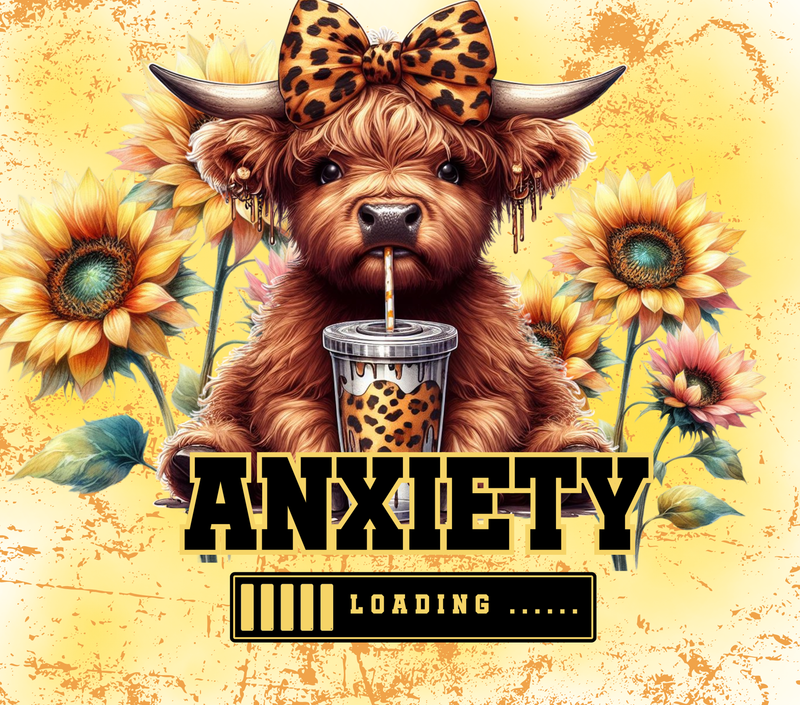 Anxiety Yellow Highlander Cow 20oz Skinny Tumbler Printed Paper