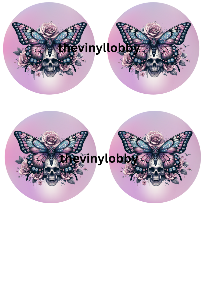 Car Coaster Sublimation Prints - Lilac Purple Skull Butterfly