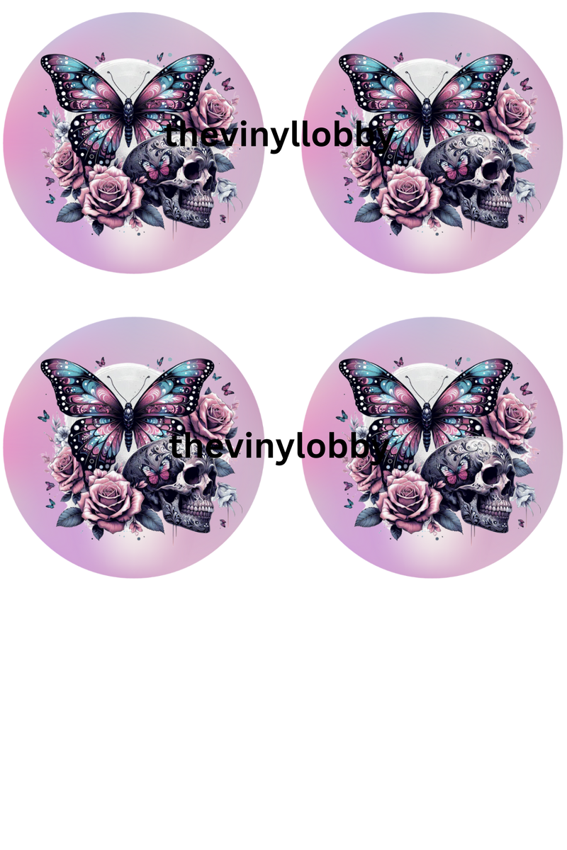 Car Coaster Sublimation Prints - Lilac Purple Skull Butterfly