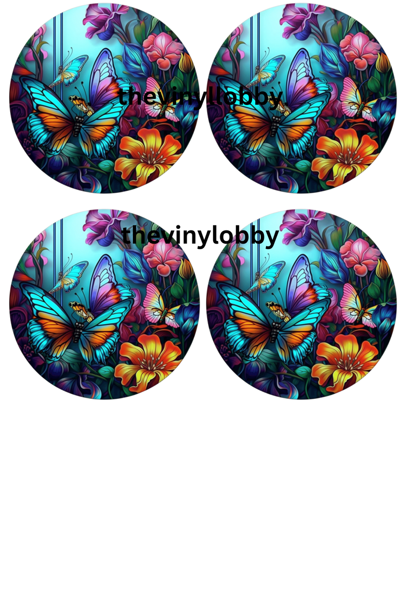 Car Coaster Sublimation Prints Floral Butterflies