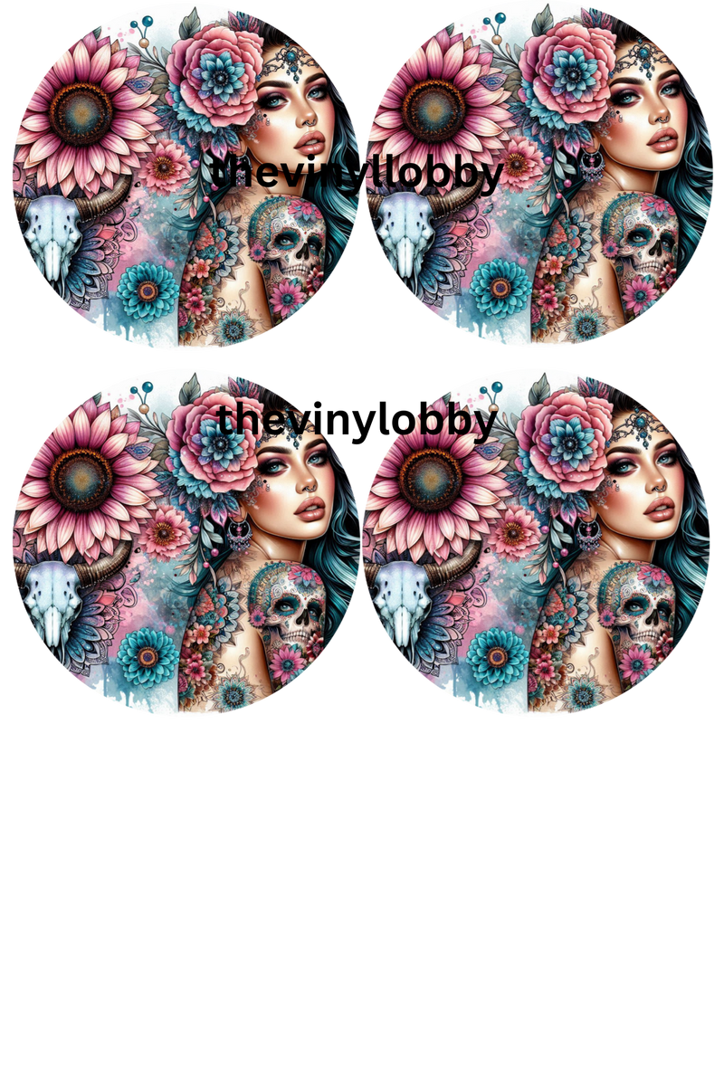 Car Coaster Sublimation Prints Floral Tattooed Lady