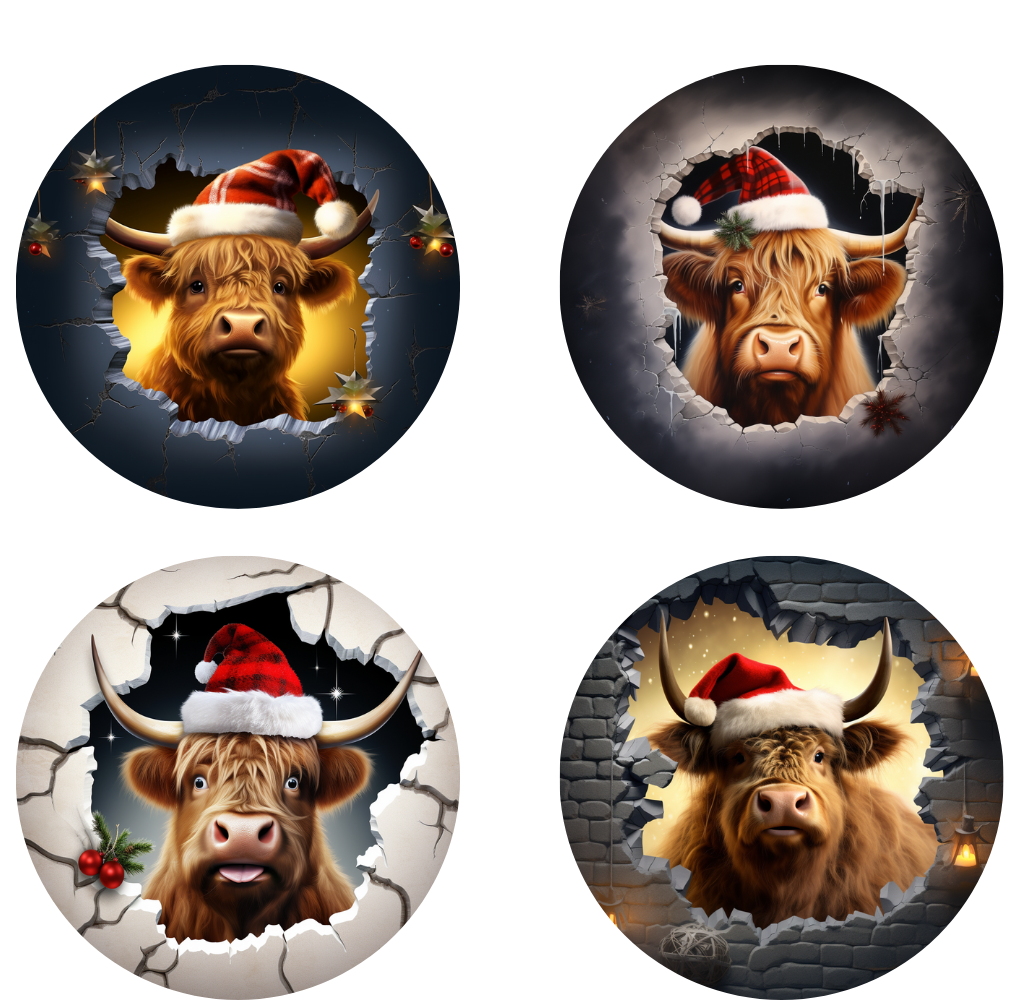 3D Highlander Cow #1 Christmas Hanging Ornament Sublimation Prints