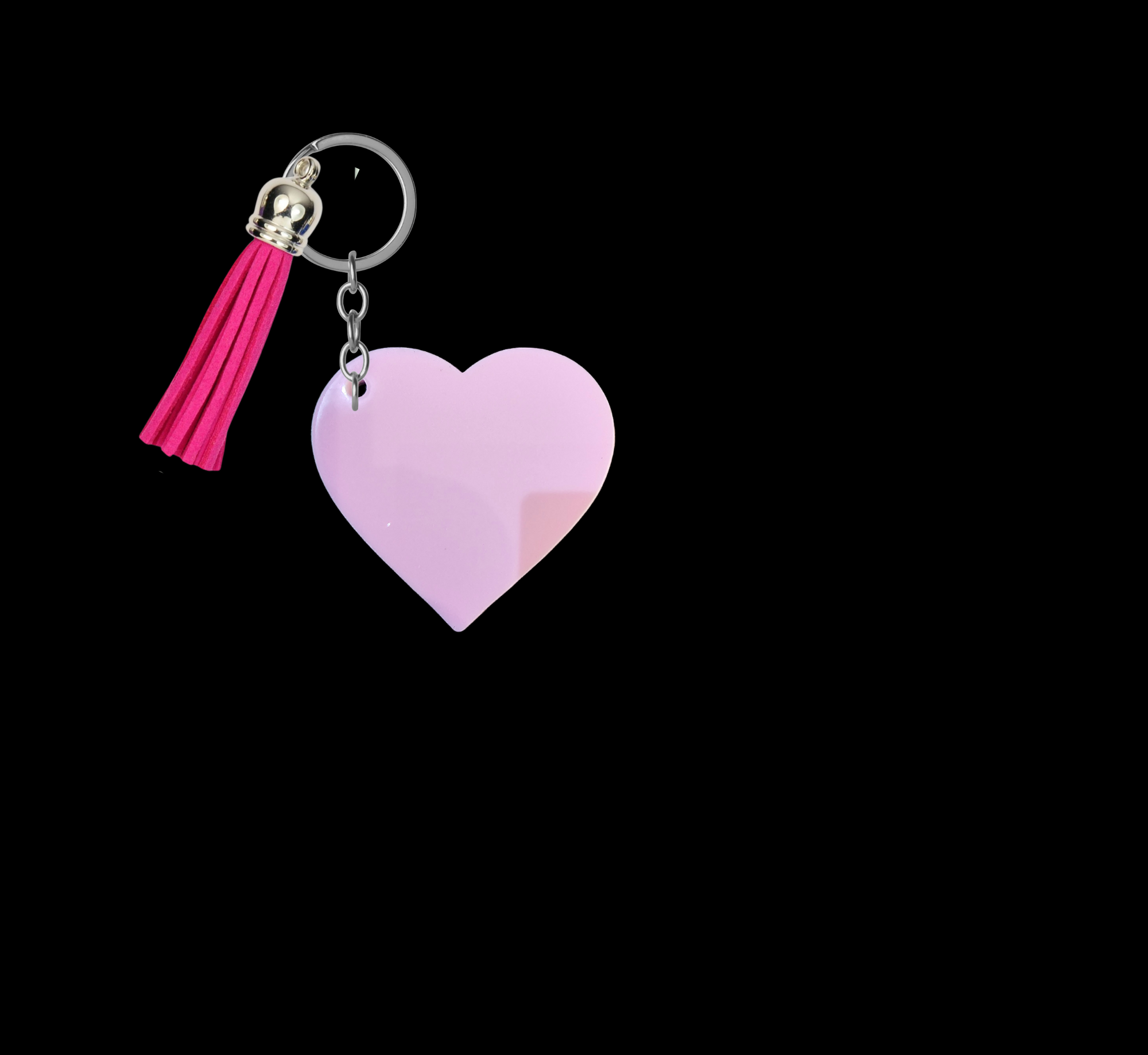 Pink Heart Key Rings 3mm Pink Acrylic Heart Keyring with Silver Chain and Tassel.