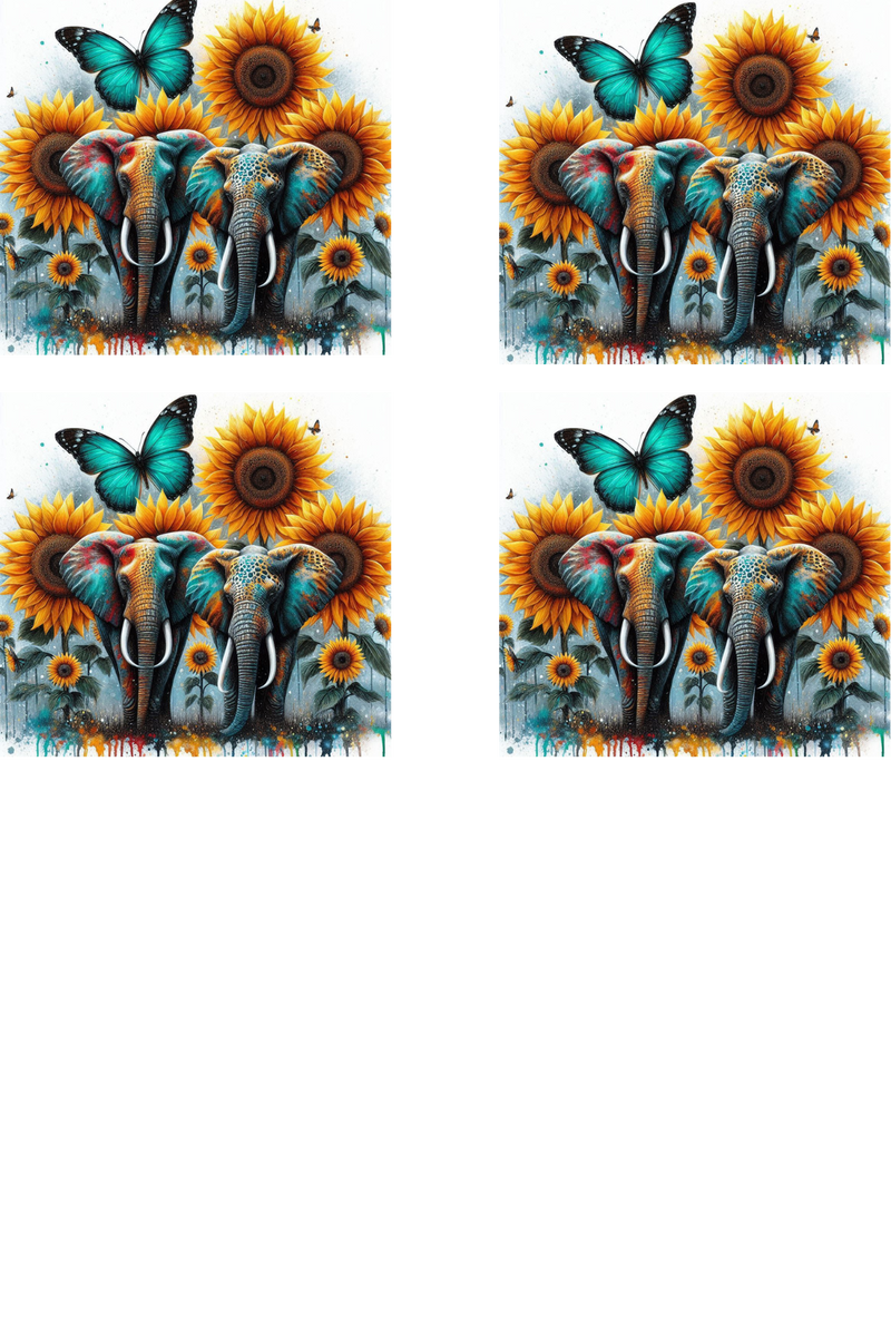 Teal Butterfly Elephant - Sublimation Coaster Prints 4 Per Pkt 4"x4"