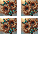Cream Teal Butterfly's - Sublimation Coaster Prints 4 Per Pkt 4"x4"