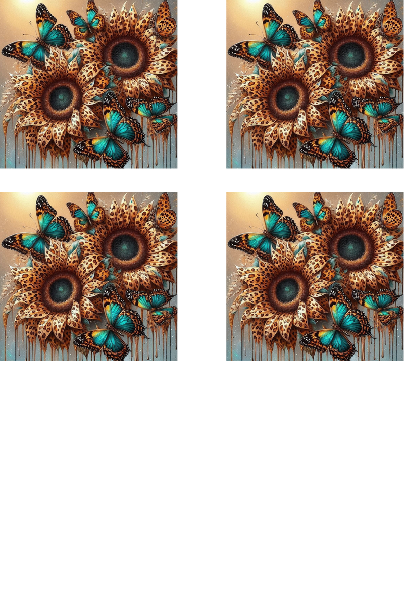 Cream Teal Butterfly's - Sublimation Coaster Prints 4 Per Pkt 4"x4"