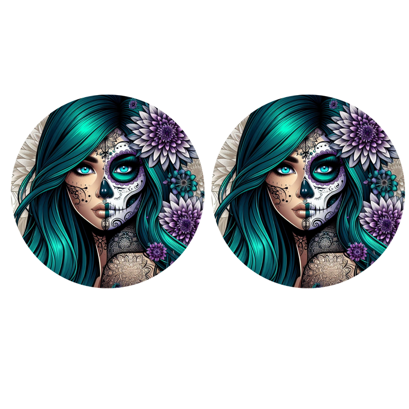 5cm Round Keyring Print -Green Tattoo Lady