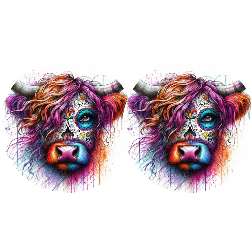 5cm Round Keyring Print -Colourful Highlander Cow