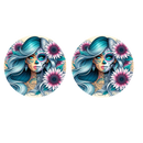 5cm Round Keyring Print - Teal Sunflower Tattoo Lady